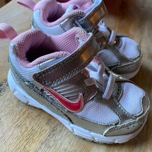 Nike Pink and Silver Sneakers with Velcro Straps